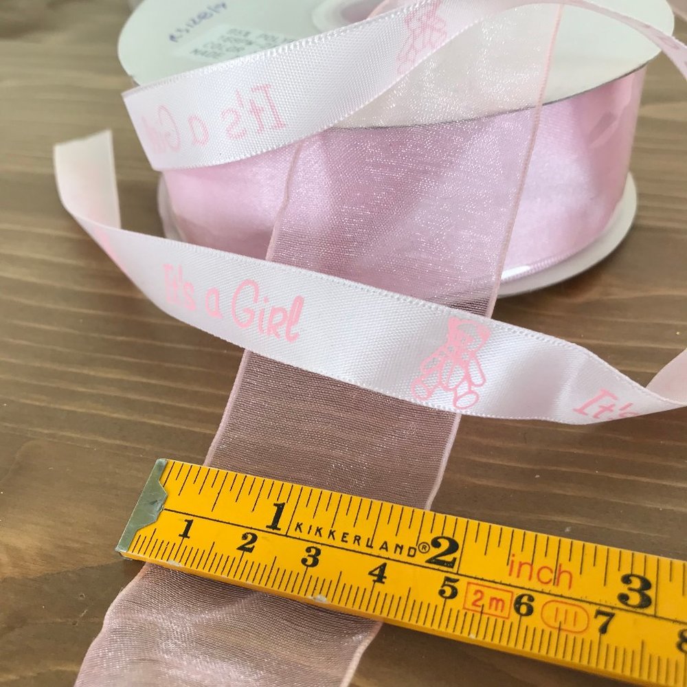 It's a Girl Pink Wreath Craft Ribbon 3 Rolls Sheer & Satin Wire Edge So-Facile - Picture 5 of 5